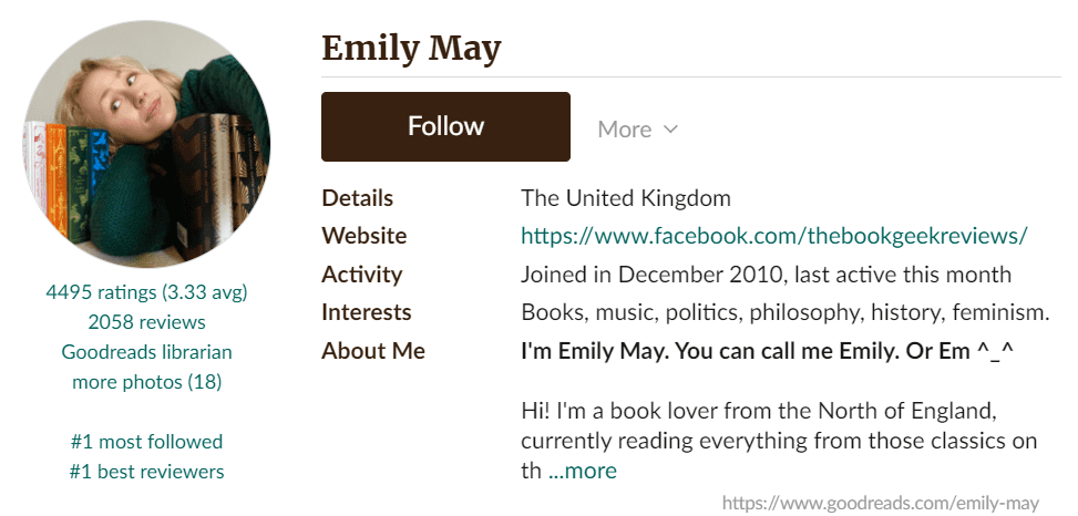 Emily May Goodreads Profile